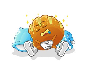 Ekmek uyuyan karakter. çizgi film maskotu vektörü