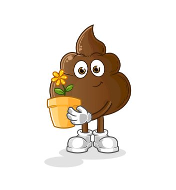 Çiçek saksısıyla kaka. karakter vektörü