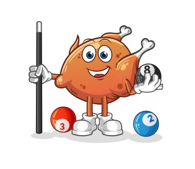 Kızarmış tavuk bilardo karakterini canlandırıyor. çizgi film maskotu vektörü