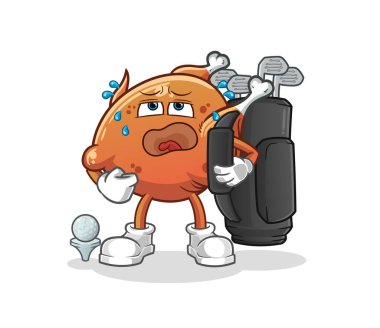 Golf ekipmanıyla kızarmış tavuk. çizgi film maskotu vektörü