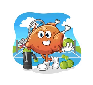 Kızarmış tavuk tenis illüstrasyonu oynar. karakter vektörü