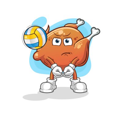 Kızarmış tavuk voleybol maskotu. çizgi film vektörü