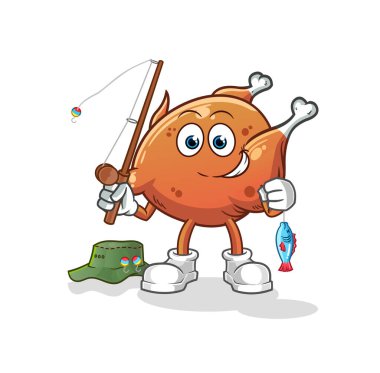 Kızarmış tavuk balıkçısı illüstrasyonu. karakter vektörü