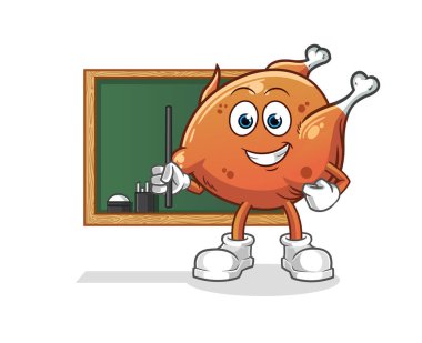 Kızarmış tavuk öğretmeni vektörü. çizgi film karakteri