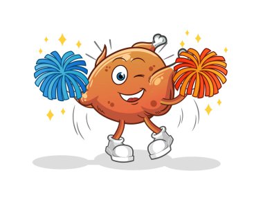 Kızarmış tavuk ponpon kız çizgi filmi. çizgi film maskotu vektörü