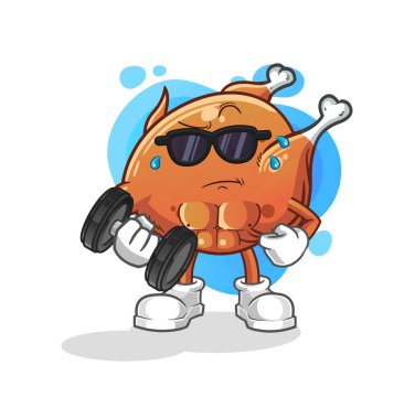 Kızarmış tavuk dambıl taşıyıcısı. çizgi film karakteri