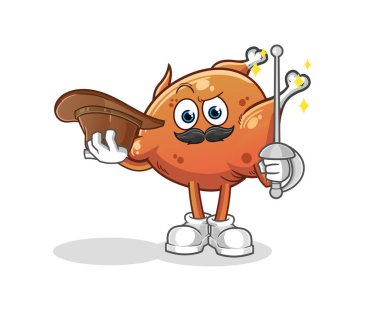 Kızarmış tavuk eskrimi karakteri. çizgi film maskotu vektörü