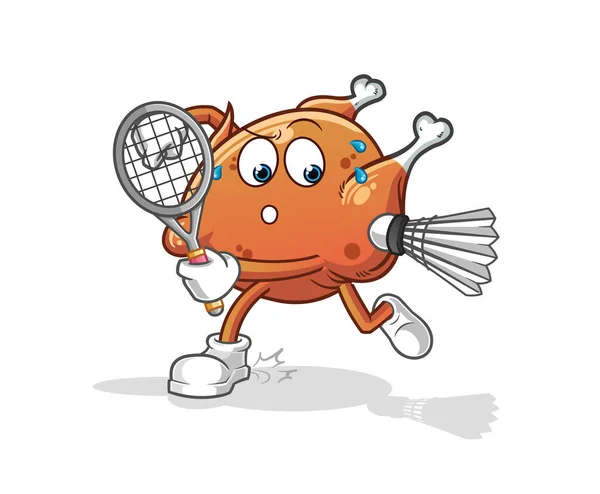 Fried Chicken Playing Badminton Illustration Character Vector — Stock Vector