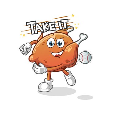 Kızarmış tavuk, beysbol vektörü. çizgi film karakteri