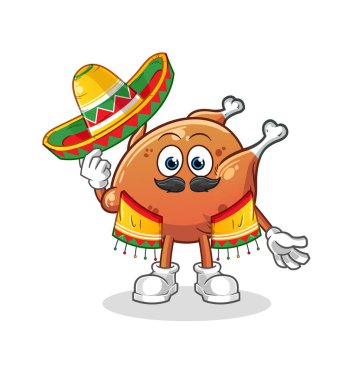 Kızarmış tavuk Meksika kültürü ve bayrağı. çizgi film maskotu vektörü