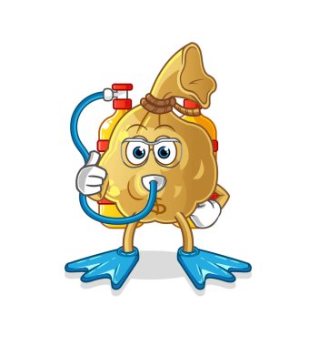 Para çantası dalgıçları maskotu. çizgi film vektörü