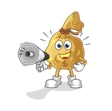 Para çantası hoparlör vektörünü tutuyor. çizgi film karakteri