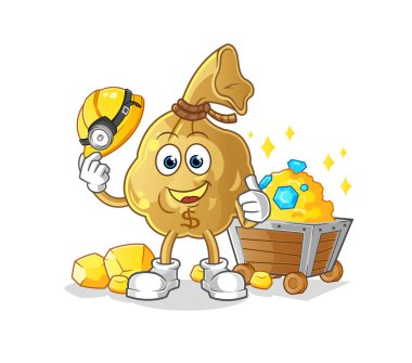 Altın karakterli bir madenci. çizgi film maskotu vektörü