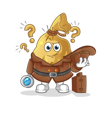 Para çantası dedektif vektörü. çizgi film karakteri