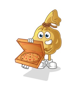 Para çantası pizza teslimatçısı çocuk vektörü. çizgi film karakteri