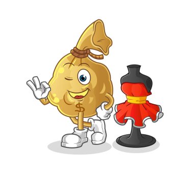 Para çantası moda tasarımcısı vektörü. çizgi film karakteri