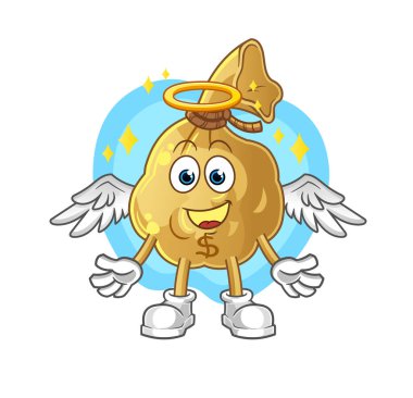 Kanat vektörlü para çantası meleği. çizgi film karakteri