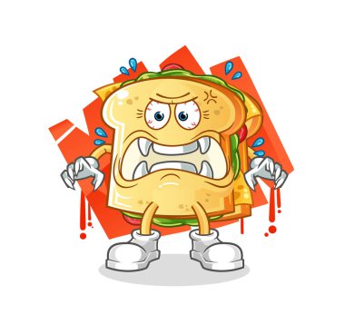 Sandviç canavarı vektörü. çizgi film karakteri