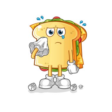 Sandviç peçeteyle ağlar. çizgi film maskotu vektörü