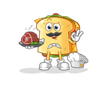 Et maskotlu sandviç şefi. çizgi film vektörü