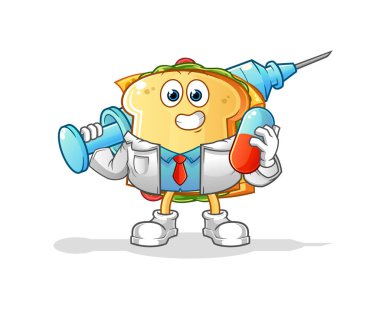 Sandviç doktoru elinde ilaç ve iğne tutuyor.