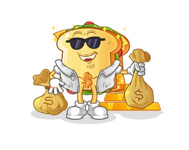 Sandviç zengini. çizgi film maskotu vektörü