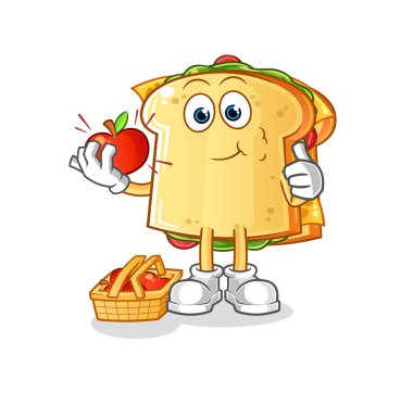 Elma çizimi yiyen bir sandviç. karakter vektörü