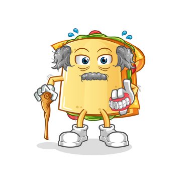 Sandviç beyaz saçlı yaşlı adam. karakter vektörü