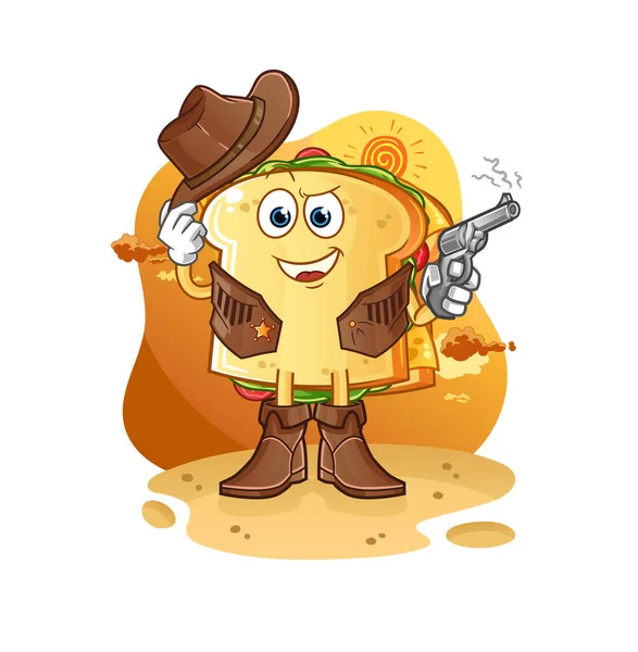 Sandwich Cowboy Gun Character Vector — Stock Vector