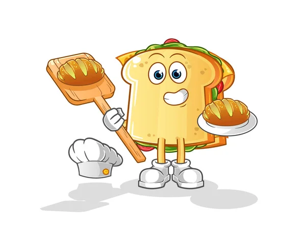 Padeiro Sanduíche Com Pão Vetor Mascote Desenhos Animados — Vetor de Stock