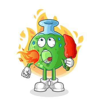 Kimyasal cam sıcak biber maskotu yer. çizgi film vektörü