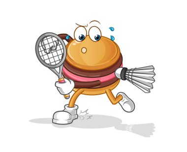 Badminton oynayan badem kurabiyesi. karakter vektörü