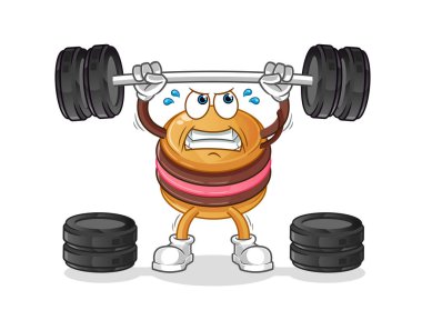 Kurabiye halterciyi kaldırıyor. çizgi film maskotu vektörü