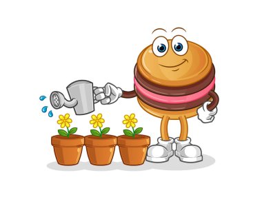 Kurabiye çiçek maskotunu suluyor. çizgi film vektörü