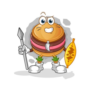 Makaron Afrikalı kabile savaşçı maskotu. çizgi film vektörü