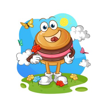 Bahar ayında badem kurabiyesi çiçek toplar. karakter vektörü