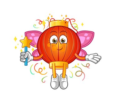 Kanatları ve sopası olan Çin feneri perisi. çizgi film maskotu vektörü