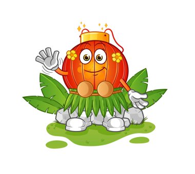 Çin feneri Hawai el sallayan karakteri. çizgi film maskotu vektörü