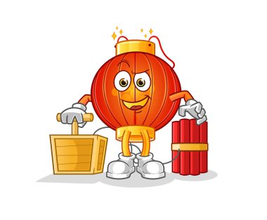 Çin fenerinde dinamit fünyesi var. çizgi film maskotu vektörü