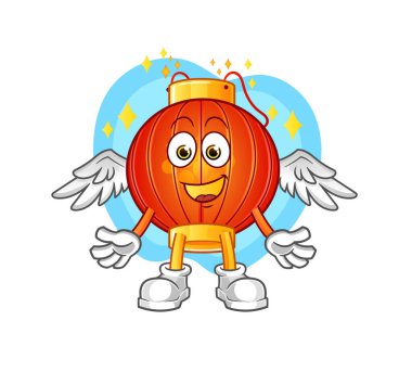 Kanat vektörlü Çin fener meleği. çizgi film karakteri