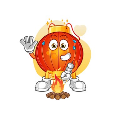 Marşmelov kızartan Çin feneri. çizgi film maskotu vektörü