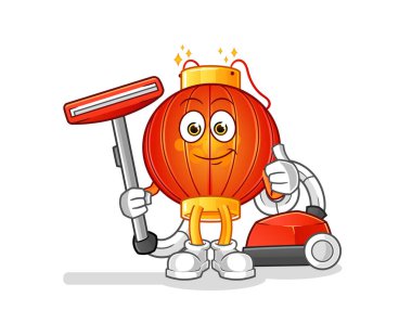 Süpürgeyle temizlenmiş Çin feneri. karakter vektörü