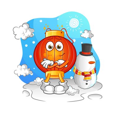 Soğuk kış karakterinde bir Çin feneri. çizgi film maskotu vektörü