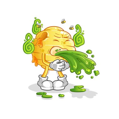 Bal peteği çizgi film kustu. çizgi film maskotu vektörü