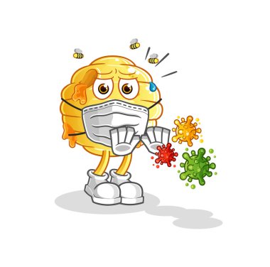 Bal peteği virüsleri reddediyor. çizgi film maskotu vektörü