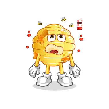 Bal peteği düşük batarya maskotu. çizgi film vektörü