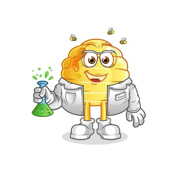 Bal peteği bilim adamı karakteri. çizgi film maskotu vektörü