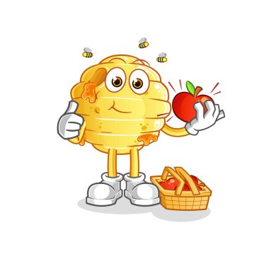 Bal peteği elma resmi yiyor. karakter vektörü