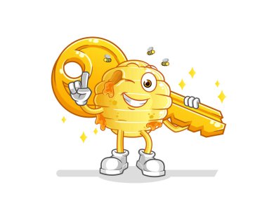 Bal peteği anahtar maskotu taşır. çizgi film vektörü