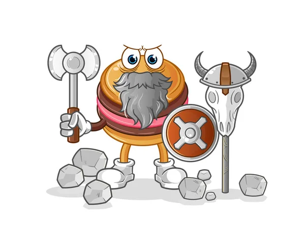 Macaroon Viking Com Uma Ilustração Machado Vetor Caracteres —  Vetores de Stock